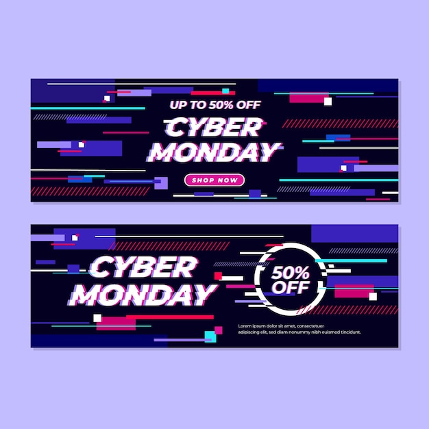 Бесплатное векторное изображение Шаблон баннеров glitch cyber monday