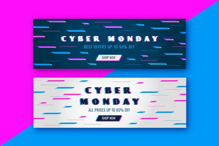 Free Vector glitch cyber monday banners template