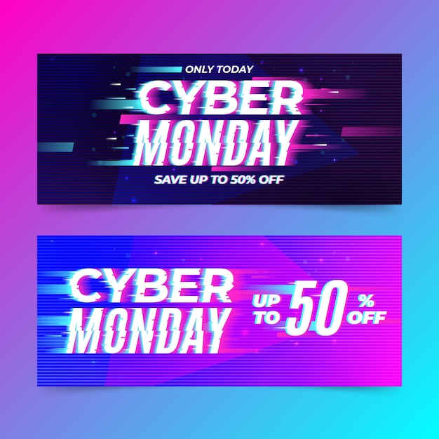 Free vector glitch cyber monday banners template