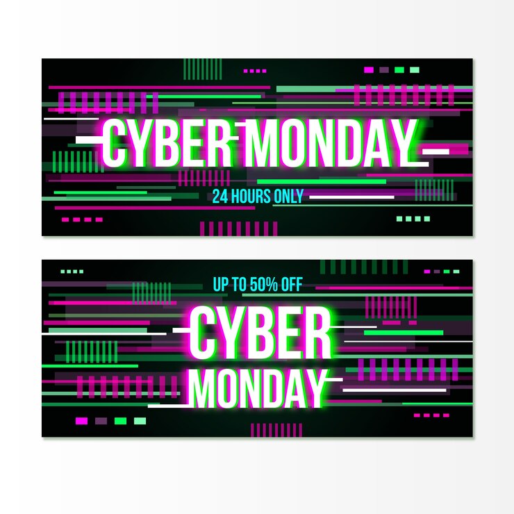 Free Vector glitch cyber monday banners