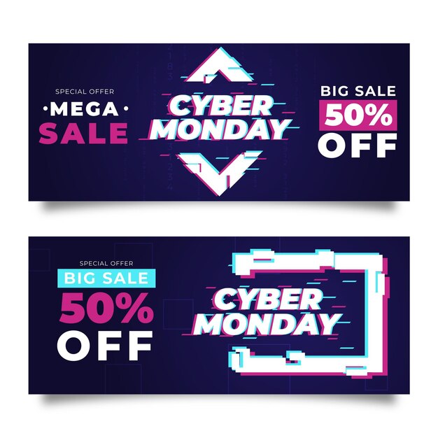 Glitch cyber monday banners