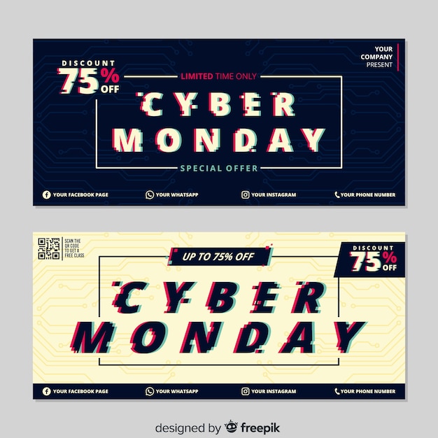 Glitch cyber monday banners