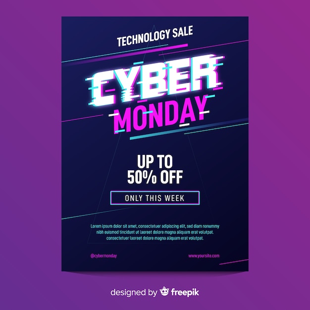 Free vector glitch cyber monday flyer template