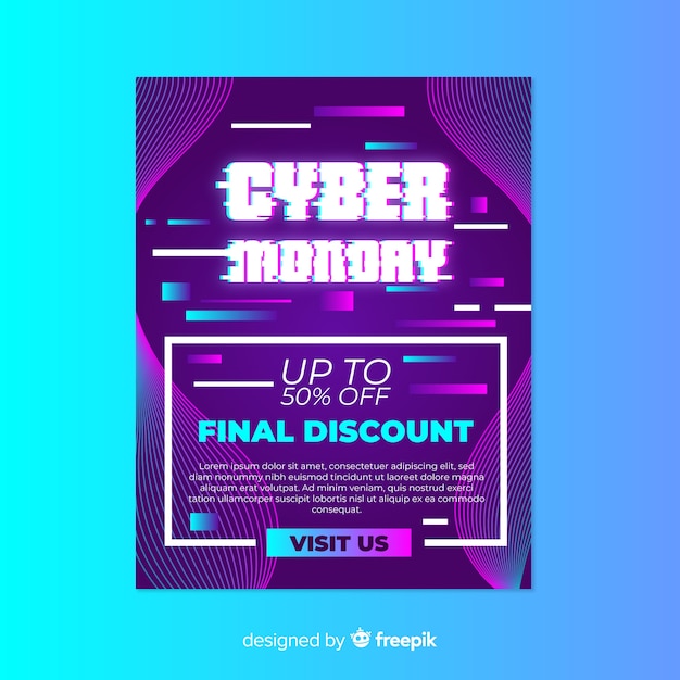 Free vector glitch cyber monday flyer template