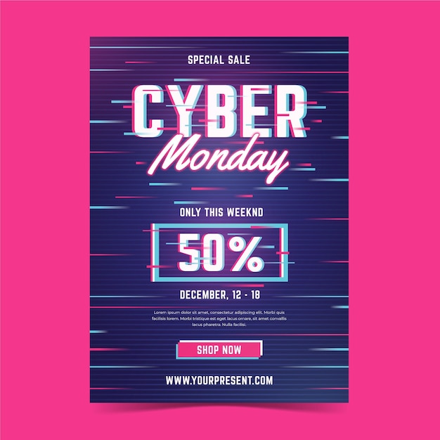 Free vector glitch cyber monday flyer template