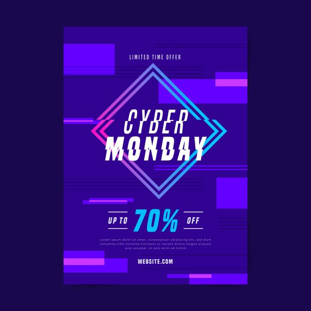 Glitch cyber monday flyer template