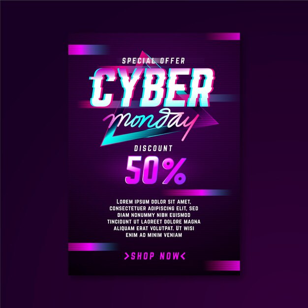 Glitch cyber monday flyer template