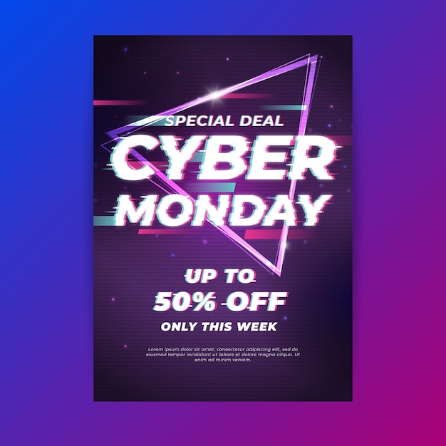 Glitch cyber monday flyer template