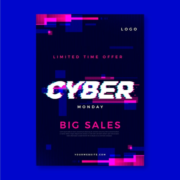 Free vector glitch cyber monday flyer template