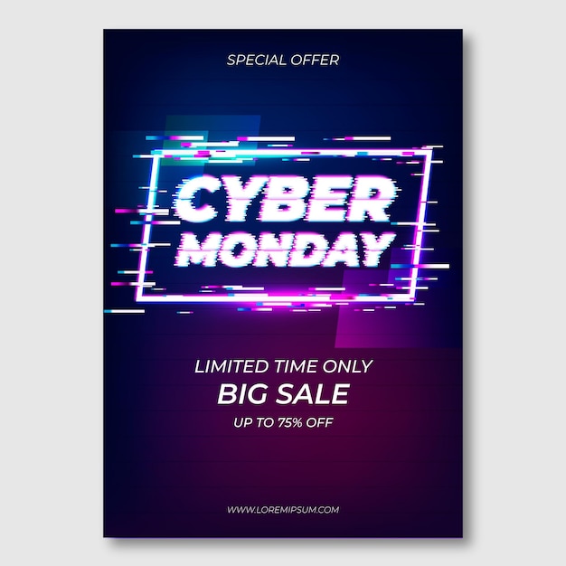 Glitch cyber monday flyer template