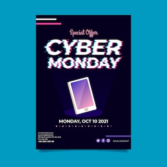 Modello di volantino di glitch cyber lunedì Vettore gratuito