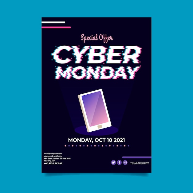 Glitch cyber monday flyer template