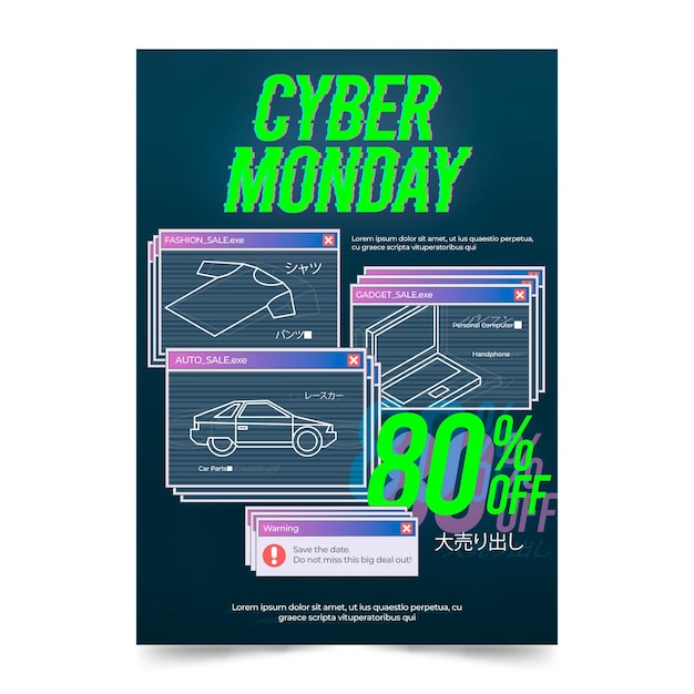 Free vector glitch cyber monday flyer template