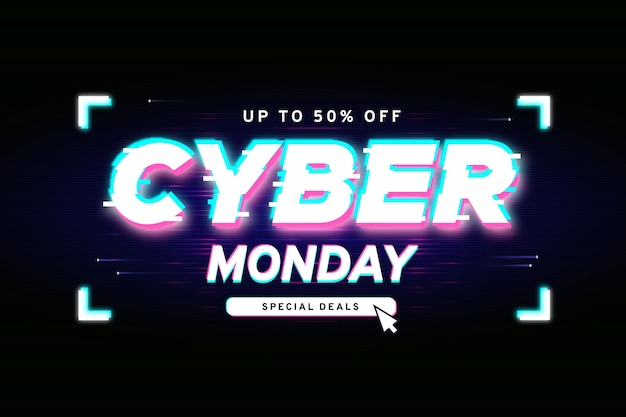 Free vector glitch cyber monday offer banner