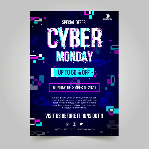Glitch cyber monday poster template
