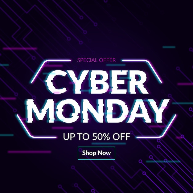 Free vector glitch cyber monday special offer banner