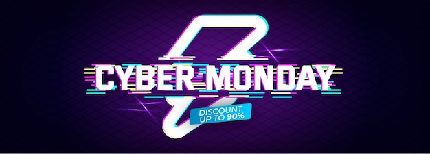 Glitch effect cyber monday banner template