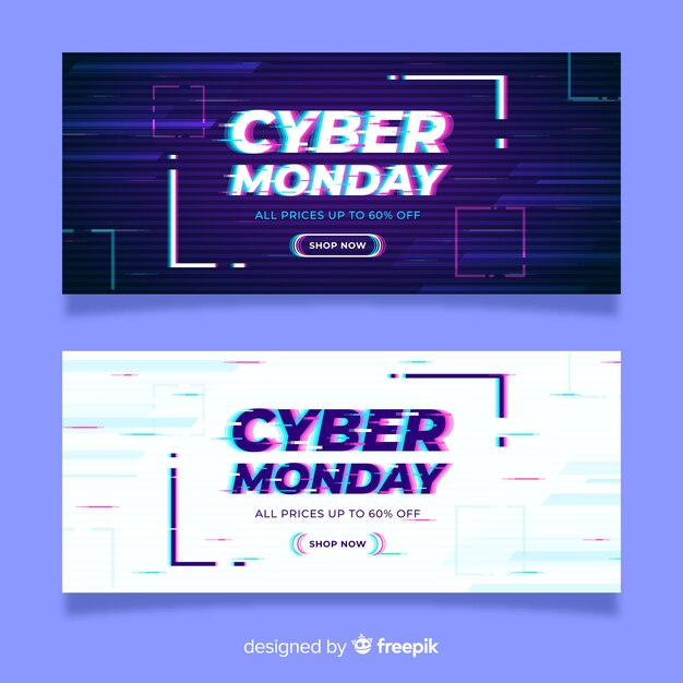 Glitch effect cyber monday banners template