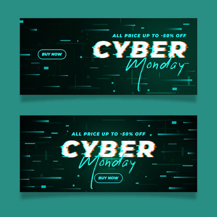 Free Vector glitch effect cyber monday banners