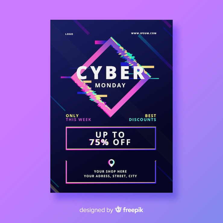 Free Vector glitch effect cyber monday flyer template