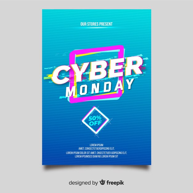 Glitch effect cyber monday flyer template