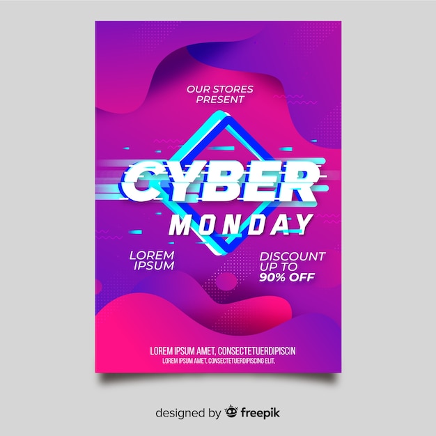 Free vector glitch effect cyber monday flyer template