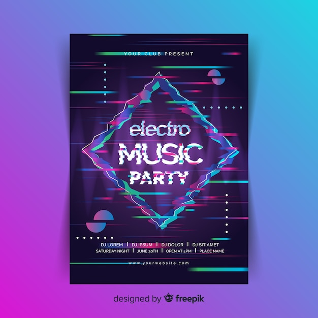 Free vector glitch effect electronic music poster template