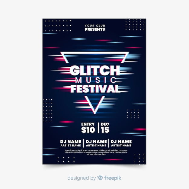 Vettore gratuito modello di poster di musica elettronica effetto glitch