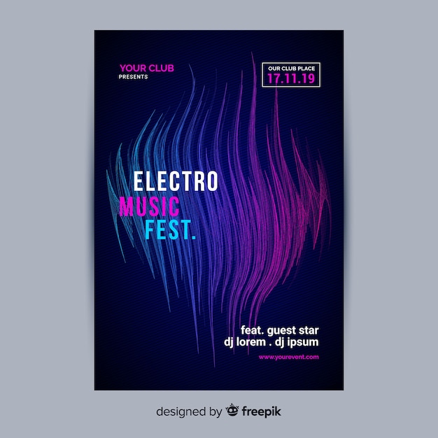 Free vector glitch effect electronic music poster template