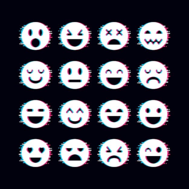 Free vector glitch emojis collection