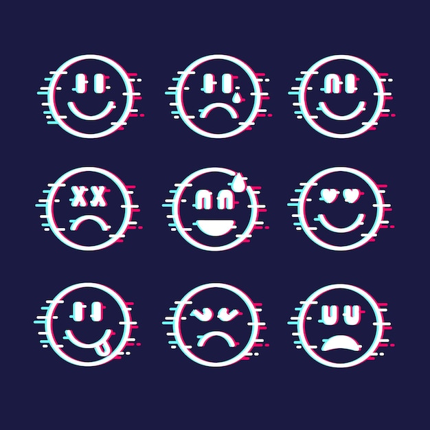 Free vector glitch emojis collection