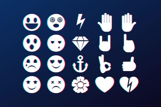 Free vector glitch emojis collections