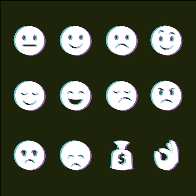 Free vector glitch emojis icons collections