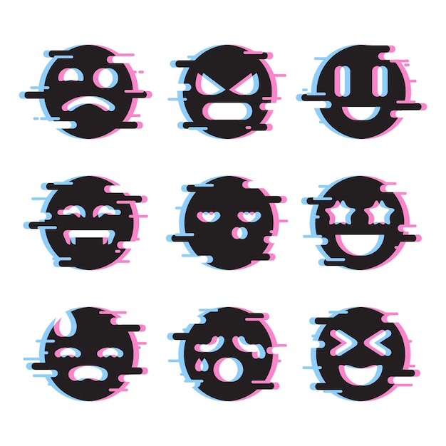 Free vector glitch emojis pack