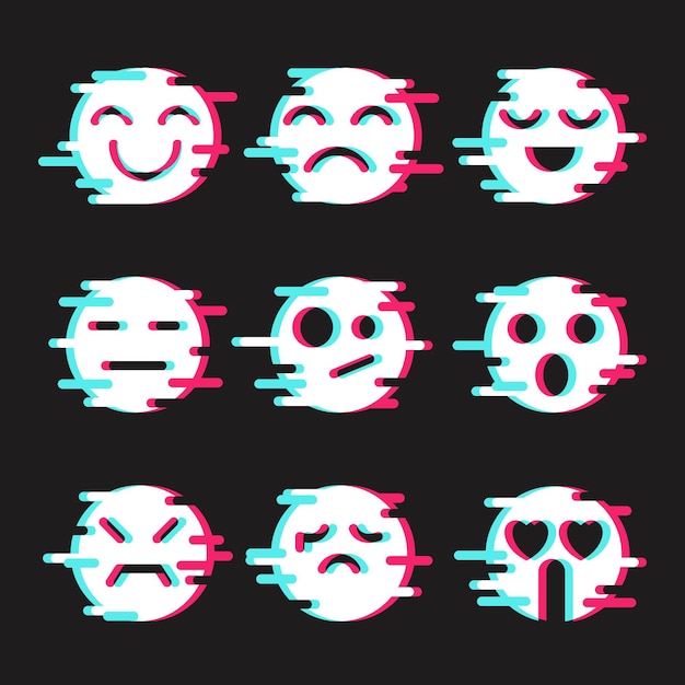 Free vector glitch emojis set