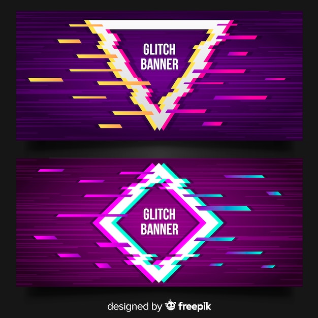 Glitch geometric shape banners