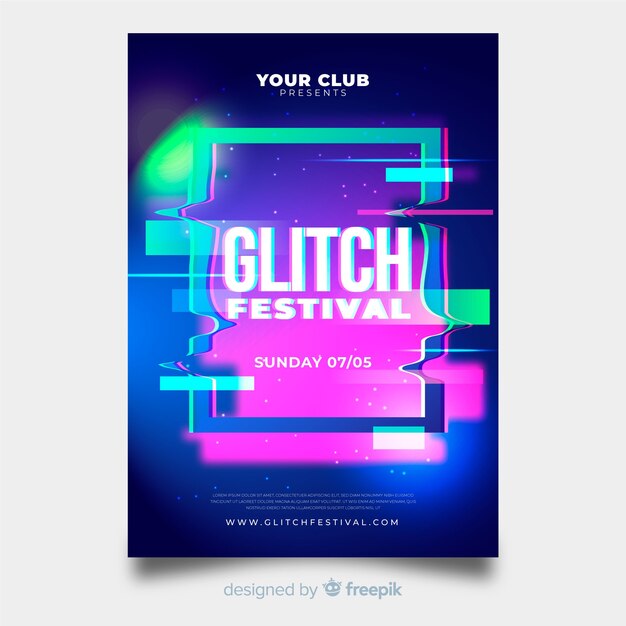 Glitch music festival poster template