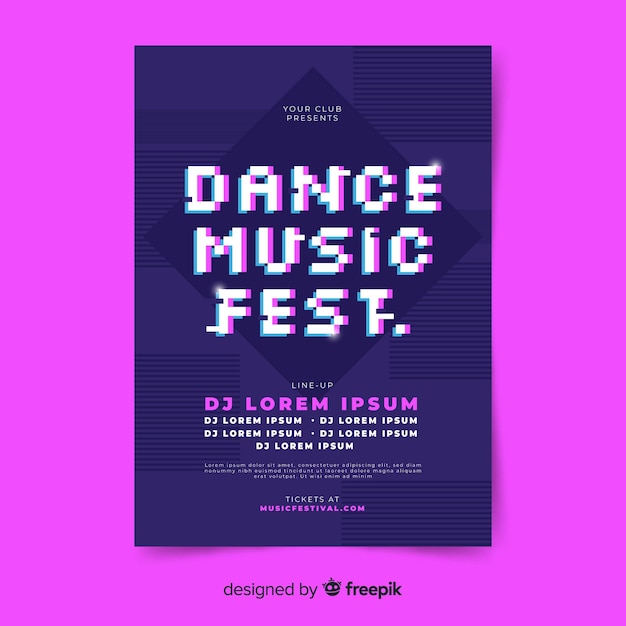 Glitch music festival poster template