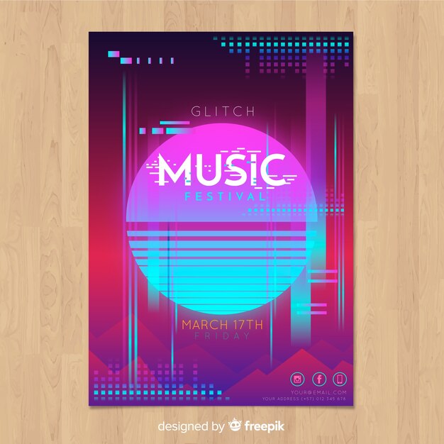 Шаблон плаката музыкального фестиваля Glitch