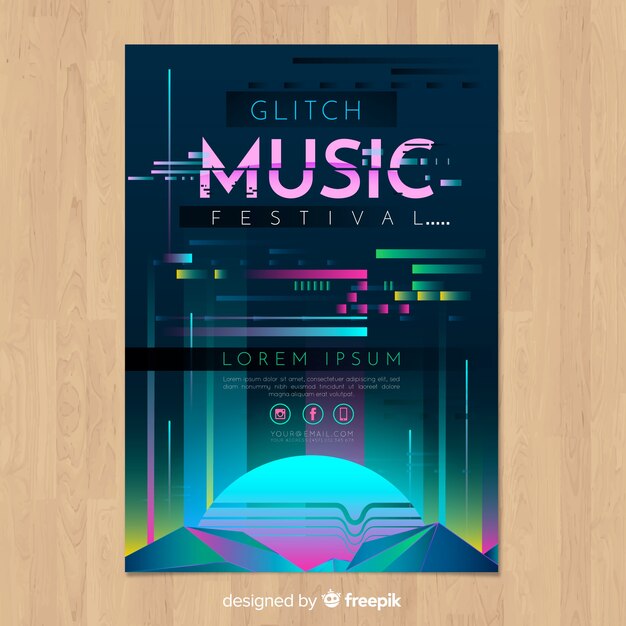 글리치 음악 축제 포스터 템플릿