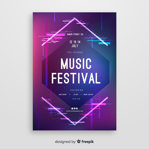 Glitch music festival poster template