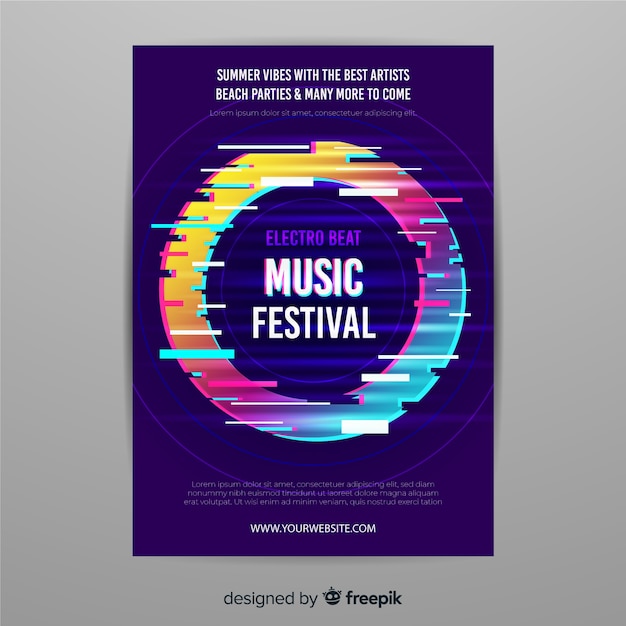 Glitch music festival poster template