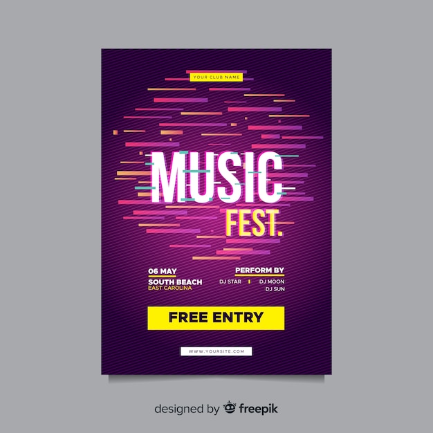 Glitch music festival poster template