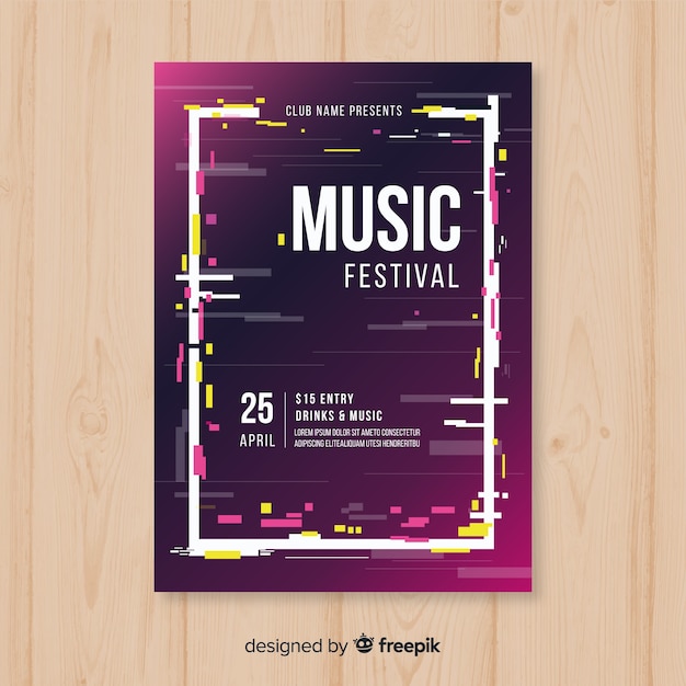 Free vector glitch music festival poster template