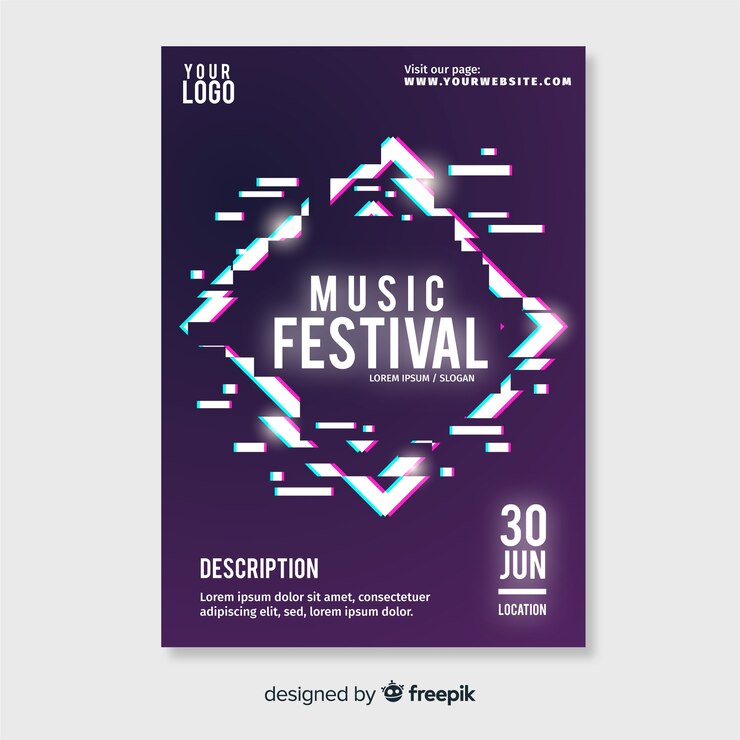 Free Vector glitch music festival poster template