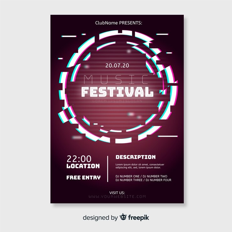 Free Vector glitch music festival poster template
