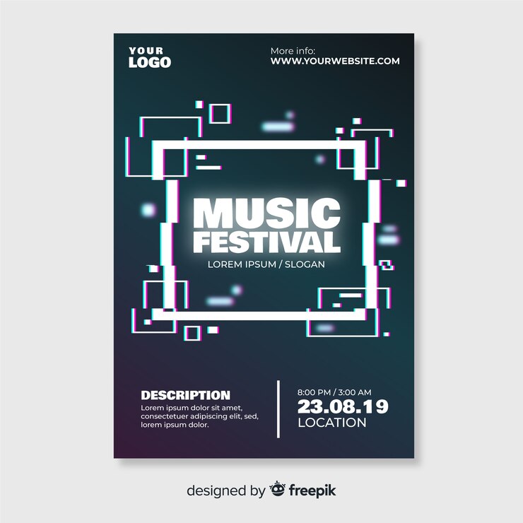 Free Vector glitch music festival poster template