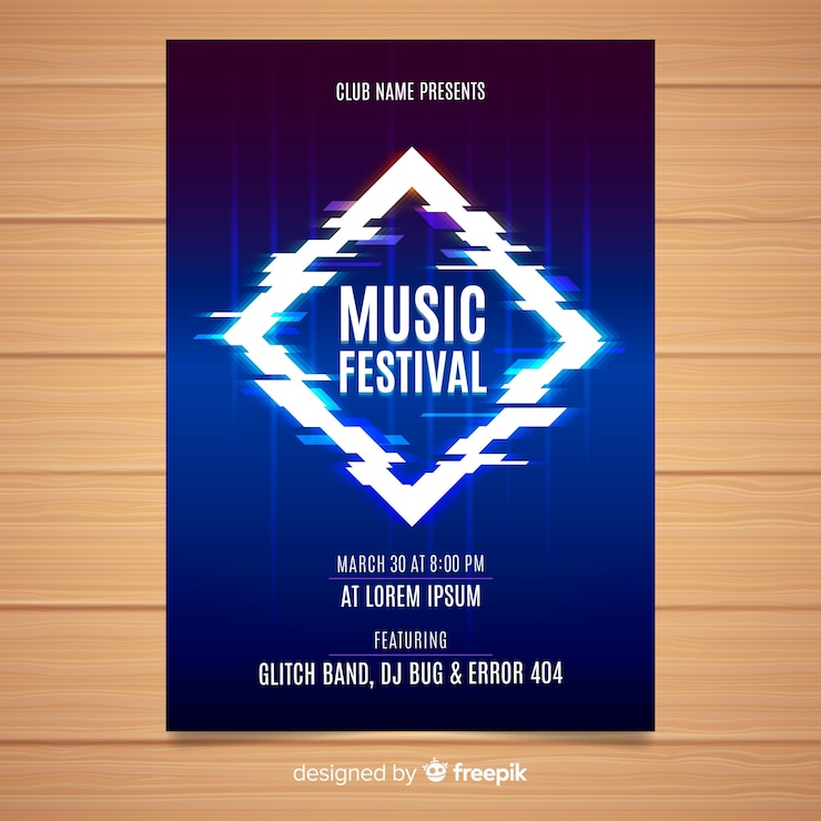 Free Vector glitch music festival poster template