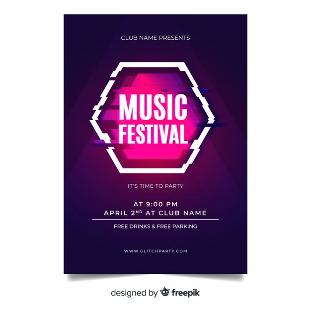 글리치 음악 축제 포스터 템플릿