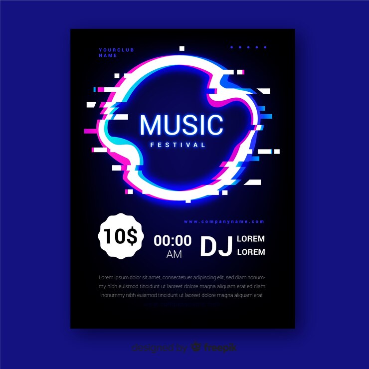 Free Vector glitch music festival poster template
